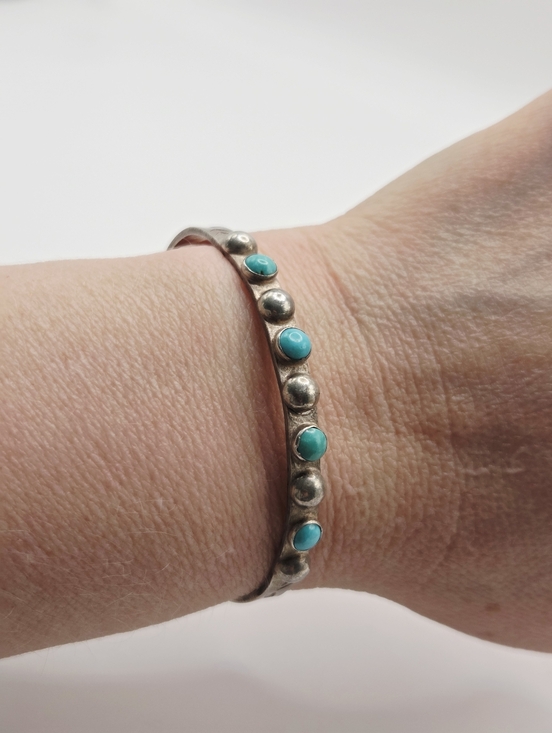 Jewelry - Vintage Zuni Snake Eye Turquoise Stacker Cuff Bracelet Sterling Silver